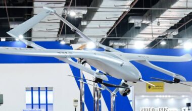 The first vertical-takeoff drone produced by Egyptian factories in cooperation with the Turkish side is called “Hamza-1,” which was presented at the Egypt International Defense Industries Exhibition on December 1, 2025. (Photo via Facebook / @ the official page of the Arab Organization for Industrialization)