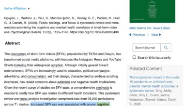 Išanalizavus beveik 100 tūkst. žmonių duomenis, nustatyta, kad dažnas trumpų vaizdo įrašų (pvz., „TikTok", „Reels“) žiūrėjimas: Blogina protinę veiklą: silpnina dėmesį ir savikontrolę. Kenčia psichika: didina stresą ir nerimą. Liečia visus: poveikis nustatytas tiek vaikams, tiek suaugusiems.