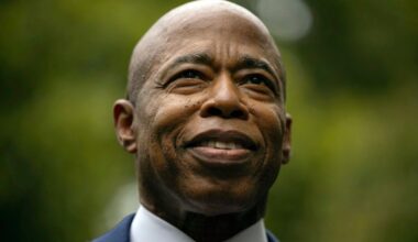 New York City Mayor Eric Adam talks to the members of the media at Gracie Mansion, the official residence of the mayor, Thursday, Sept. 26, 2024, in New York. (AP Photo/Yuki Iwamura)