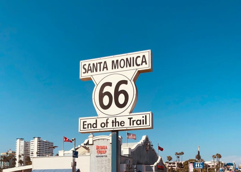 Santa Monica Pier end of the trail sign
