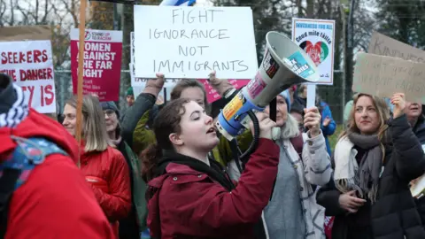 Peter Jolly Northpix A group of women, one of them with a megaphone, during Saturday's rallies in Inverness.
