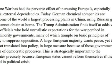 ASV nacionālā drošības stratēģija apvaino Eiropas valdības Krievijas kara turpināšanā.