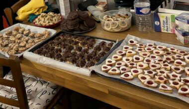 My family has German origins, so my sister and I have a tradition of baking Plätzschen. About 275 pieces this year!