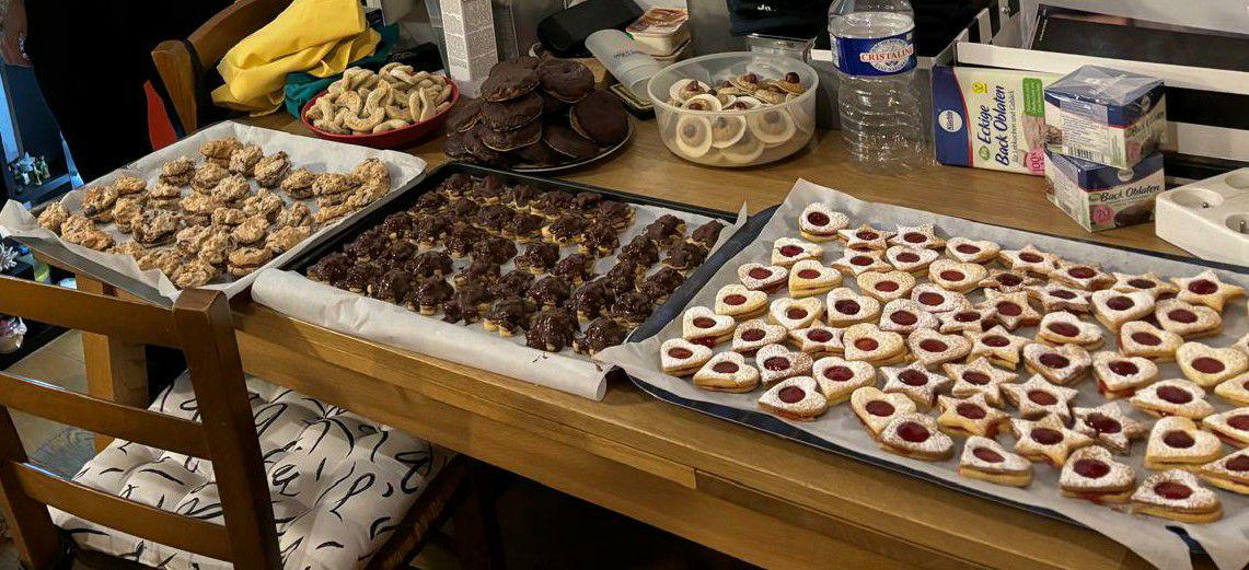 My family has German origins, so my sister and I have a tradition of baking Plätzschen. About 275 pieces this year!