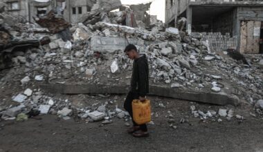 Palestinians in the Bureij Refugee Camp are trying to carry on with their daily lives under harsh conditions amid the rubble caused by Israeli attacks in Bureij, Gaza on Dec. 20, 2025. (AA Photo)