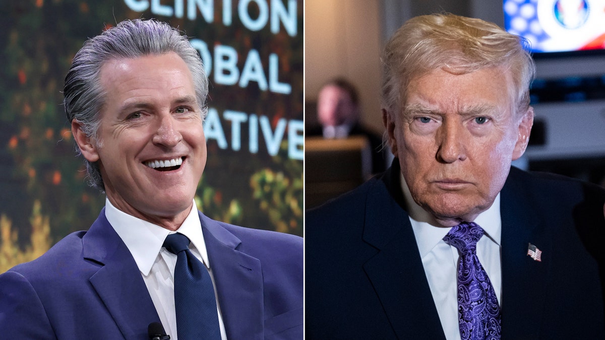 Left: California Gov. Gavin Newsom; Right: President Donald Trump
