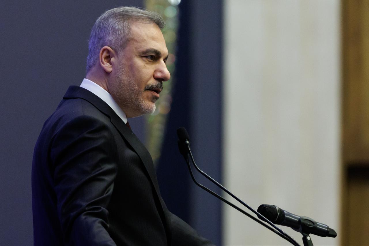 Turkish Foreign Minister Hakan Fidan delivers a speech at the closing session of the 16th Ambassadors Conference in Ankara, Türkiye, Dec. 18, 2025. (AA Photo)
