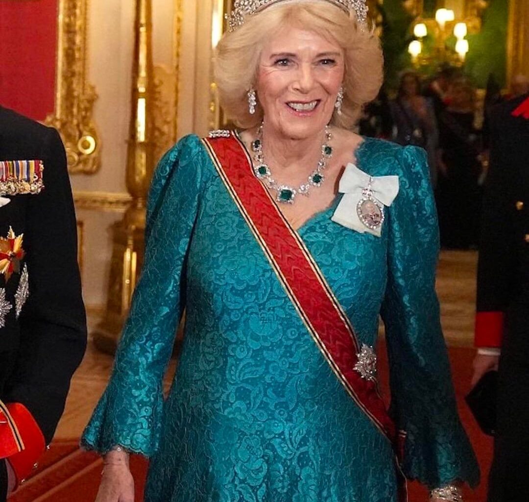 Camilla quietly debuted another rarely seen piece from the vaults the other night, the second Greville emerald necklace, only seen once in public in the past 80 years