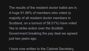 Resident doctors in Scotland vote in favour of strike action