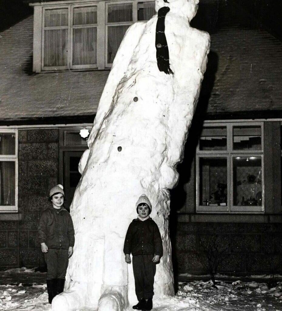 A giant snowman measuring 17 ft., made by two girls in Aberdeen, Scotland, Jan. 3, 1963.