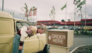 A man orders at Europe’s first drive-through McDonalds, Nutgrove, 1986