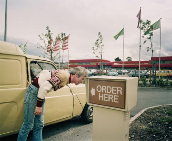 A man orders at Europe’s first drive-through McDonalds, Nutgrove, 1986