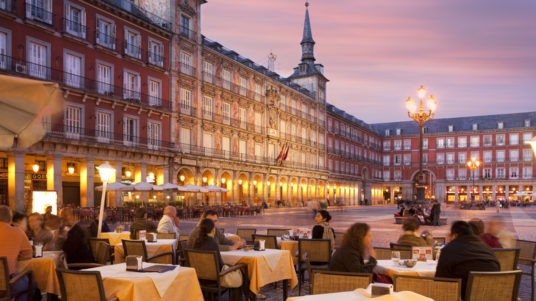 evening dinner at Plaza Mayor in Madrid Spain