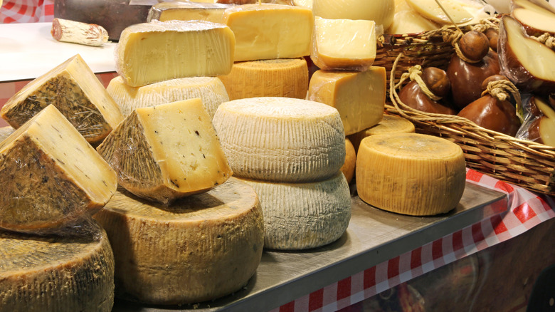 Italian cheeses at a market