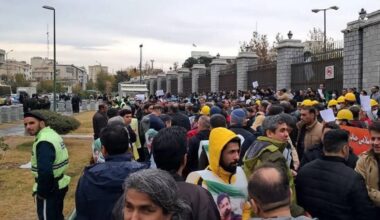 Tehran — Contract workers in the oil and power sectors, along with social-welfare employees from several provinces, rally outside parliament in a nationwide protest— December 10, 2025