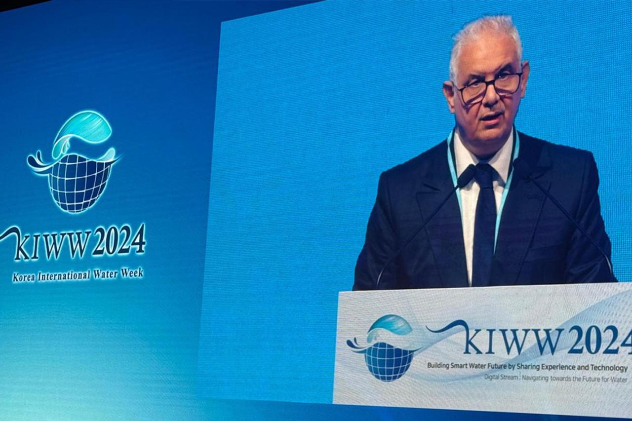 The organization of the XIX Edition of the IWRA World Water Congress was announced during the opening speech by Morocco’s Minister of Equipment and Water, Nizar Baraka, at the Korea World Water Forum 2024 on Nov. 13, 2024. (Photo via IWRA)
