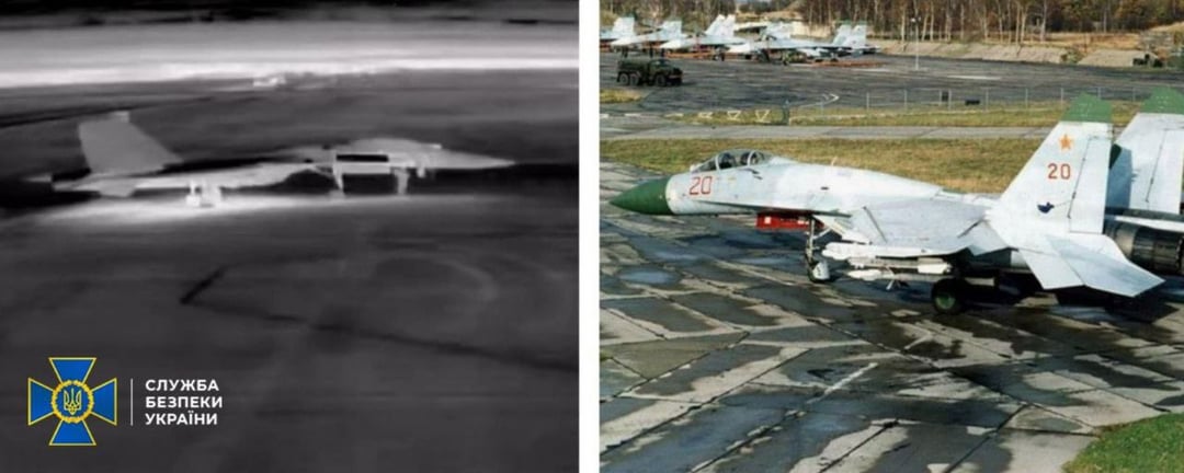 SBU drones hit two Su-27 jets at Belbek airfield in occupied Crimea, destroying one on the taxiway with a full combat load ready for takeoff, Ukraine's Security Service reported Friday.