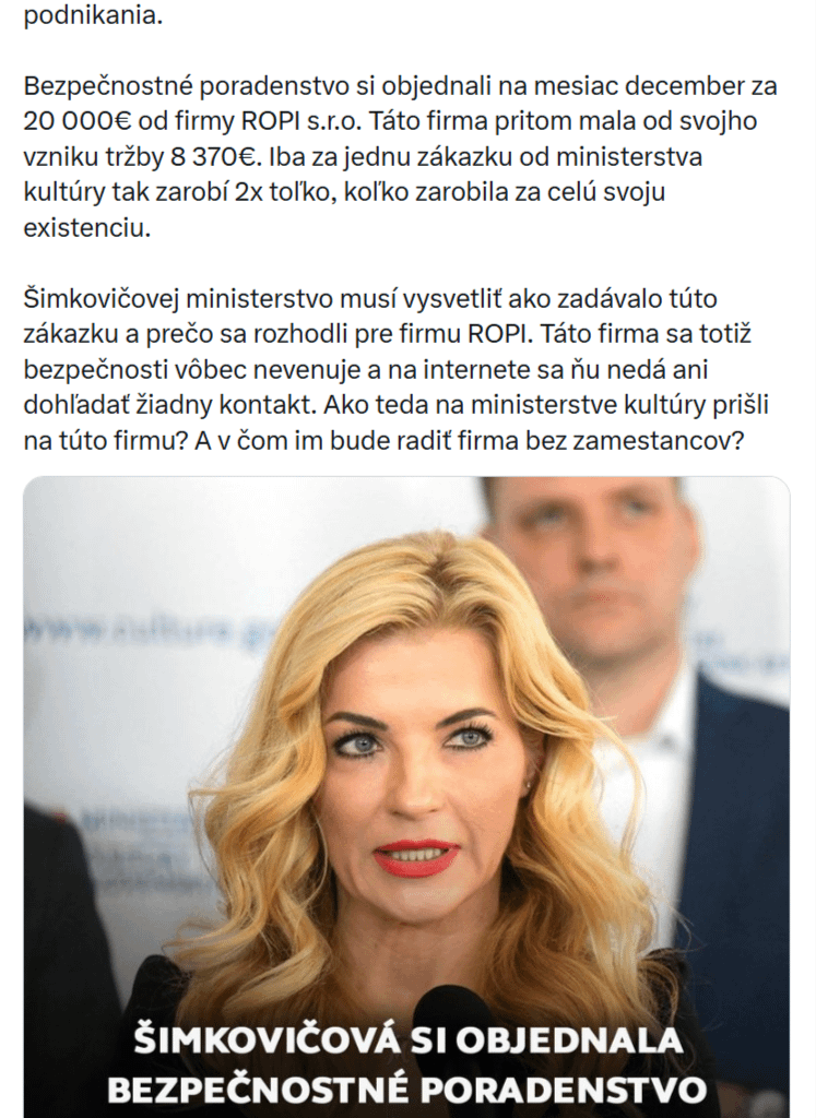 Vianočný darček pre ďalšiu parazitickú schránku? U Šimkovičovej si objednali "bezpečnostné poradenstvo". Bez súťaže. Od firmy, ktorá nemá žiadnych zamestnancov, web ani kontakt. Táto firma pritom mala od svojho vzniku tržby iba 8 370€.