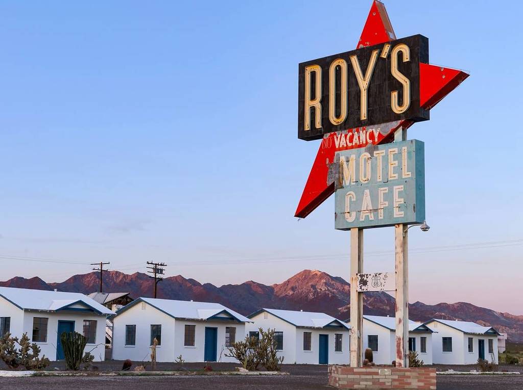 Roys Motel neon sign in Amboy, CA