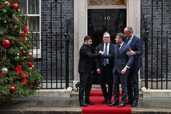 The President of Ukraine Volodymyr Zelenskyy, and the Chancellor of Germany Friedrich Merz, and the President of France Emmanuel Macron, and the British Prime Minister Keir Starmer - today in London.