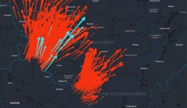 Ukraine launched massive drone attack tonight. Pic of drone flight paths