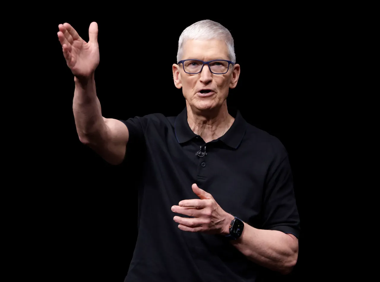 Apple CEO Tim Cook gestures during the keynote at an Apple special event on September 09, 2025 in Cupertino, California. Apple will announce a new generation of iPhones during a special event at Apple headquarters.