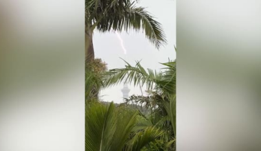 Lightning hits Sky Tower as thunderstorms sweep North Island