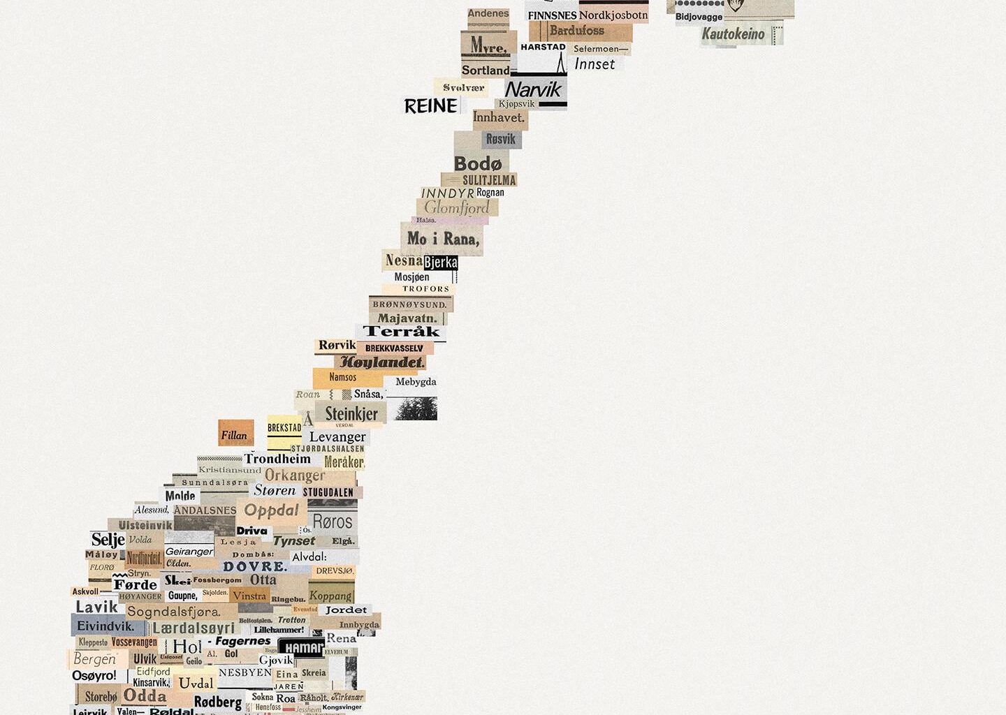 [OC] I created a map of Norway manually assembled from vintage clippings