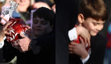 Prince Louis snatching a Lindt chocolate gift away from his father during the Christmas walk