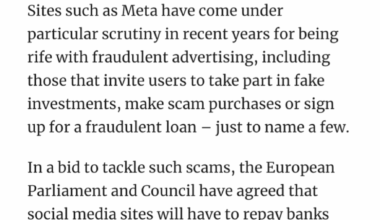 ŠOK! Nový návrh Evropské unie navrhuje, že online platformy budou zodpovědné za scam reklamy. Podvedení budou mít právo na vrácení peněz bankou, ty budou moct škodu vymáhat po poskytovateli reklamy.