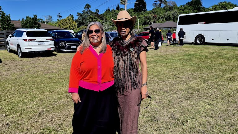 Mariameno Kapa-Kingi and Orinii Kaipara at Waiatuhi marae in Rotorua.