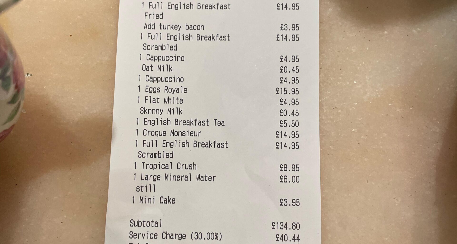 30% service charge on boxing day?!