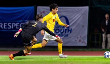 Yohaan Benjamin (yellow) in action for NK Bravo against FC Porto in the UEFA Youth League at Kranj in Slovenia on October 22, 2025. Photo: Instagram/nk.bravo