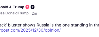 President Trump just reposted an opinion article calling Russia "the one standing in the way of peace." 31.12.2025