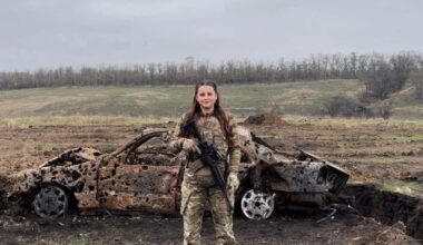 Ksenia Marko with her rifle on a firing range - she is from the 1st rifle battalion of the 67th Separate Mechanized Brigade - of the Ukrainian Army. She has been serving in the Ukrainian Armed Forces since 2014.