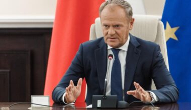 Polands Prime Minister Donald Tusk leading an emergency meeting in Warsaw after Russian drones violated Polish airspace. NATO air defences helped counter drones that entered Polish airspace overnight and alliance chief Mark Rutte is in contact with Warsaw, a NATO spokeswoman said, Warsaw, Poland, Sept. 10, 2025. (AFP Photo)