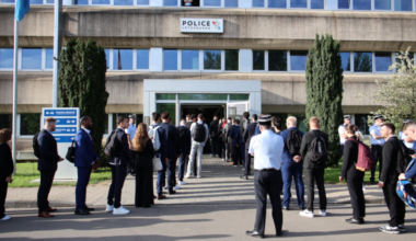 Cadets arrive at Luxembourg’s police academy, near Findel airport, for their first day of training, 2 May 2025 
