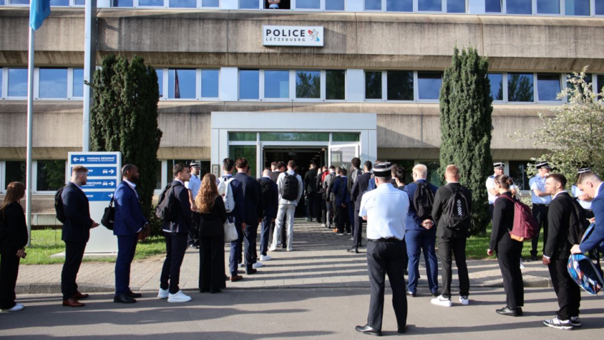 Cadets arrive at Luxembourg’s police academy, near Findel airport, for their first day of training, 2 May 2025 