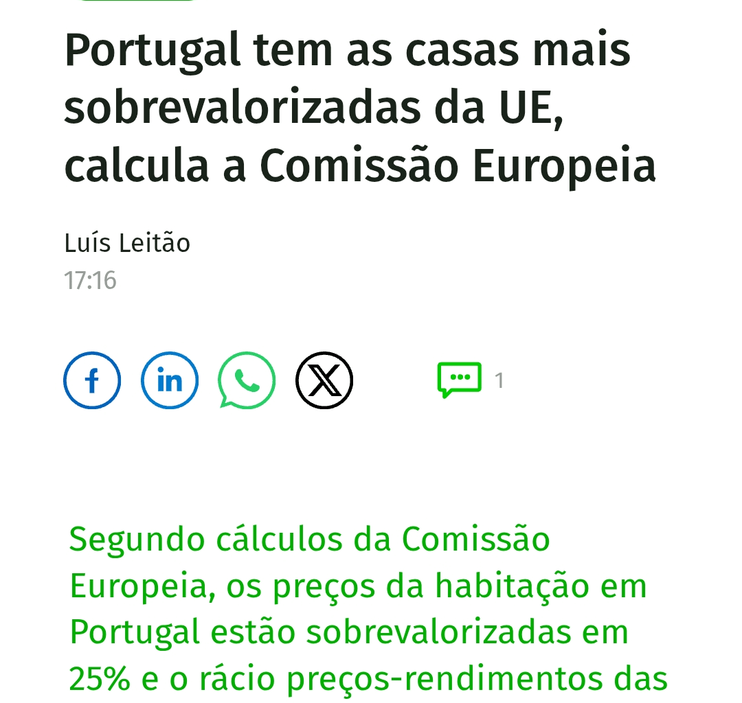 Casas em Portugal estão sobrevalorizadas em 25%