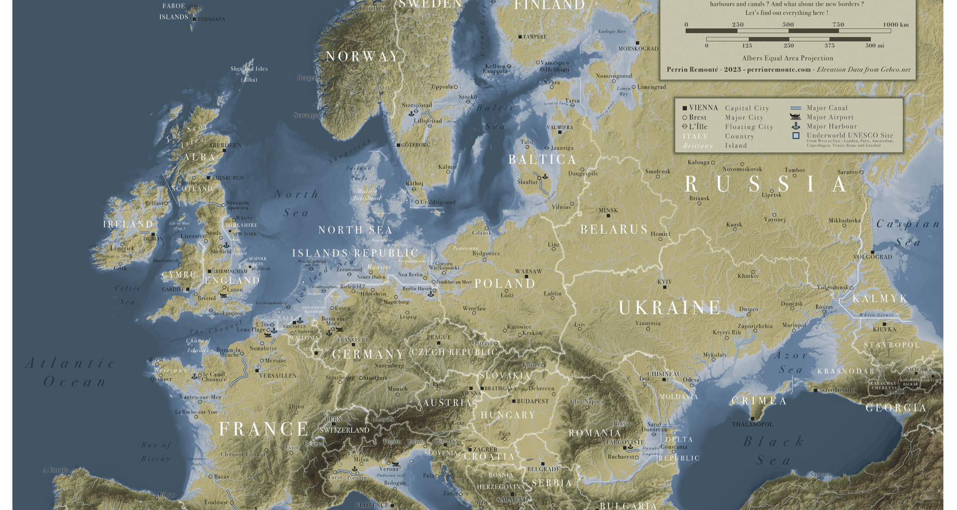 Europe if all the glaciers melted – new cities, canals, ports and borders [OC]