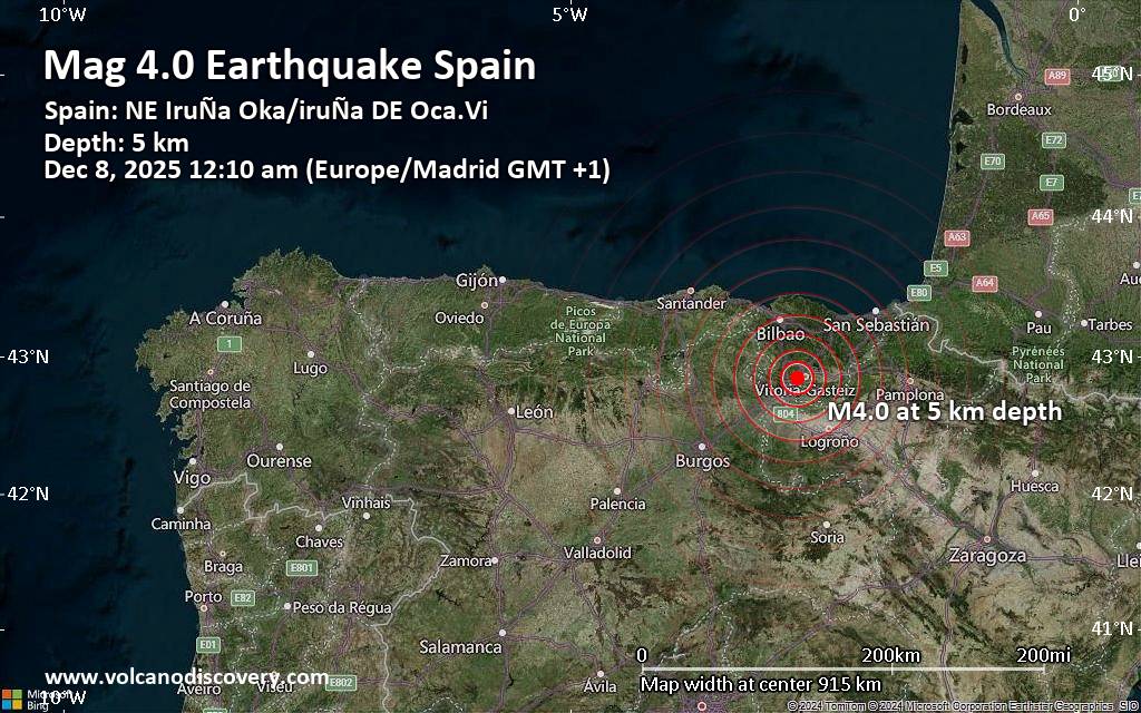 Magnitude 4.0 Earthquake Strikes Near Gasteiz / Vitoria, Araba / Álava, Basque Country, Spain