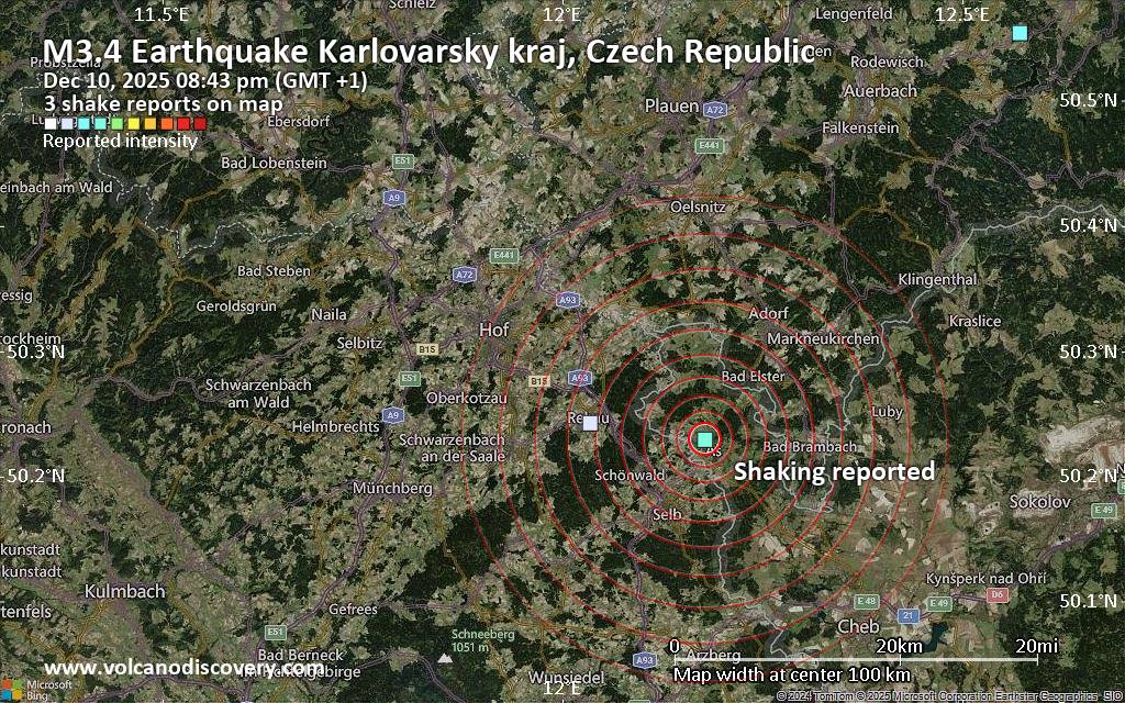 Unconfirmed quake or seismic-like event reported: 22 km northwest of Cheb, Karlovarsky kraj, Czech Republic, 4 minutes ago