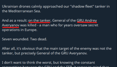 A senior russian GRU general (andrey averyanov) was killed during an attack on a shadow fleet tanker in the Mediterranean Sea.