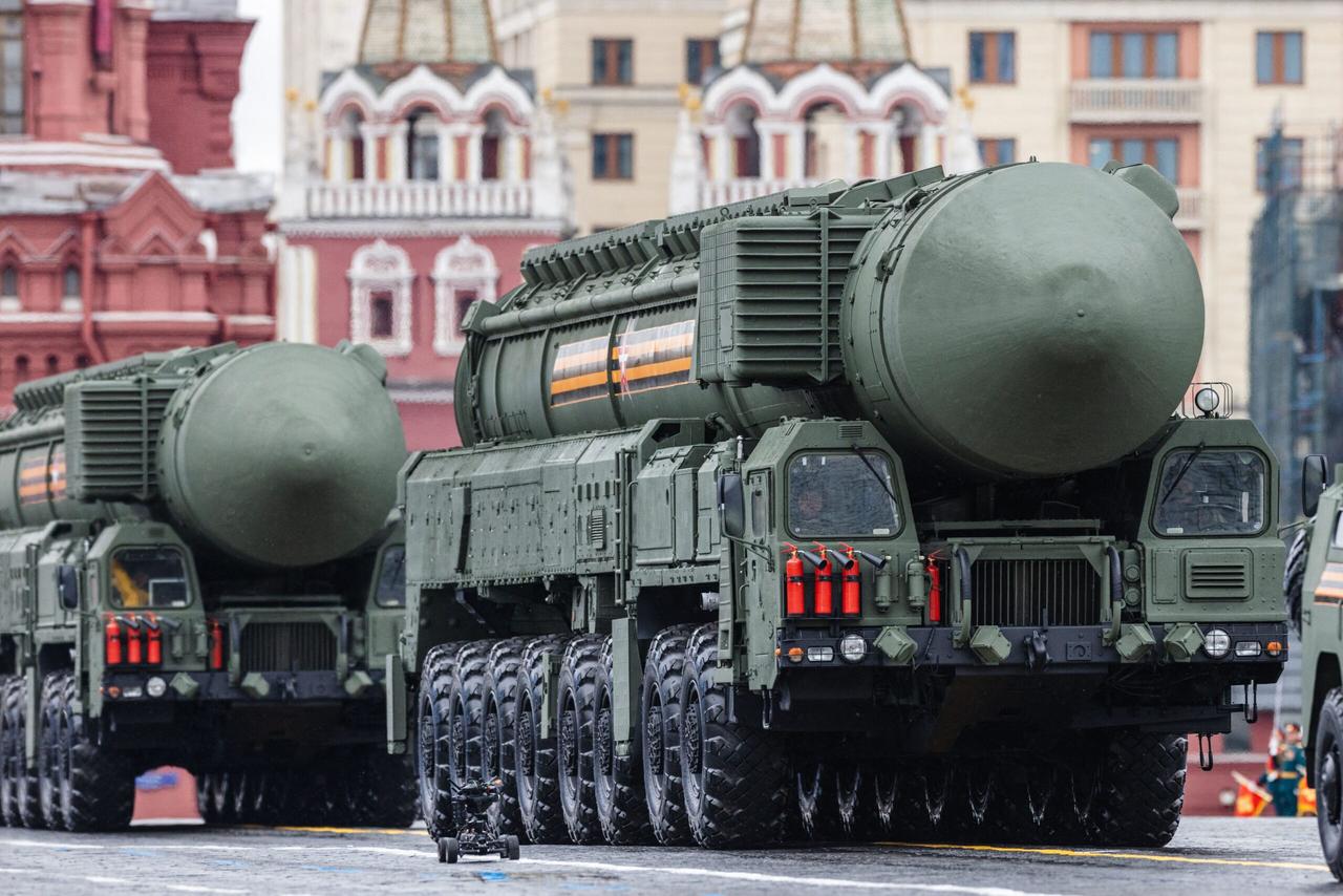Russian Yars RS-24 intercontinental ballistic missile systems move through Red Square during the Victory Day military parade in Moscow, Russia on May 9, 2021. (AFP Photo)