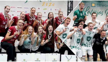 Latvijas kausa volejbolā ieguvēji 2024. gadā RSU/MSĢ (pa kreisi) un "Robežsardze/Rīga"