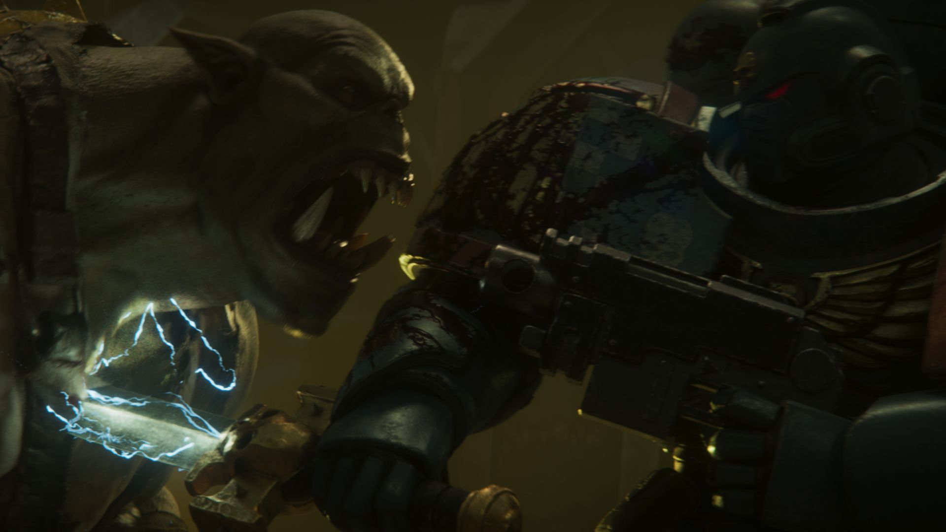 A Space Marine stabs an Ork