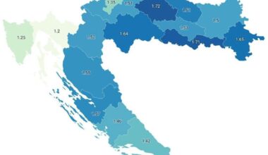 TFR u Hrvatskoj po županijama (2023)