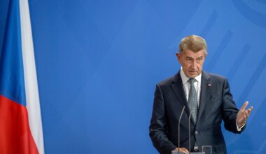 The Prime Minister of the Czech Republic, Andrej Babiš answers questions at the press conference at the German Chancellery in Berlin