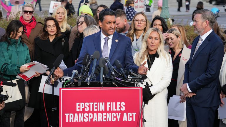 Ro Khanna, Marjorie Taylor-Greene and Thomas Massie (from left). Pic: AP