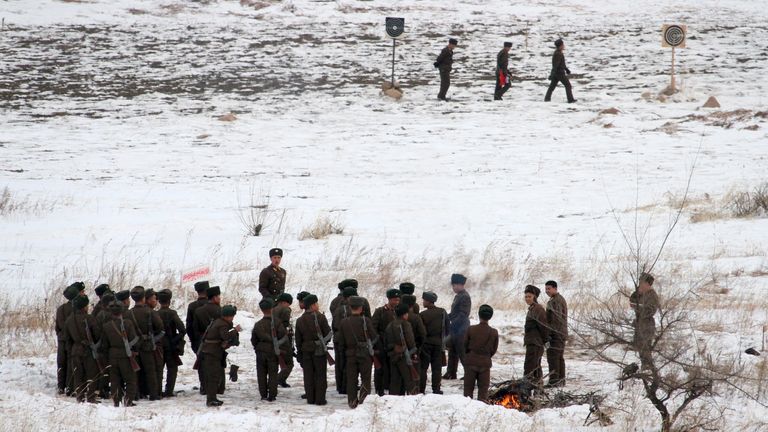North Korean soldiers training after snowfall in North Hamgyong province. File pic: Reuters